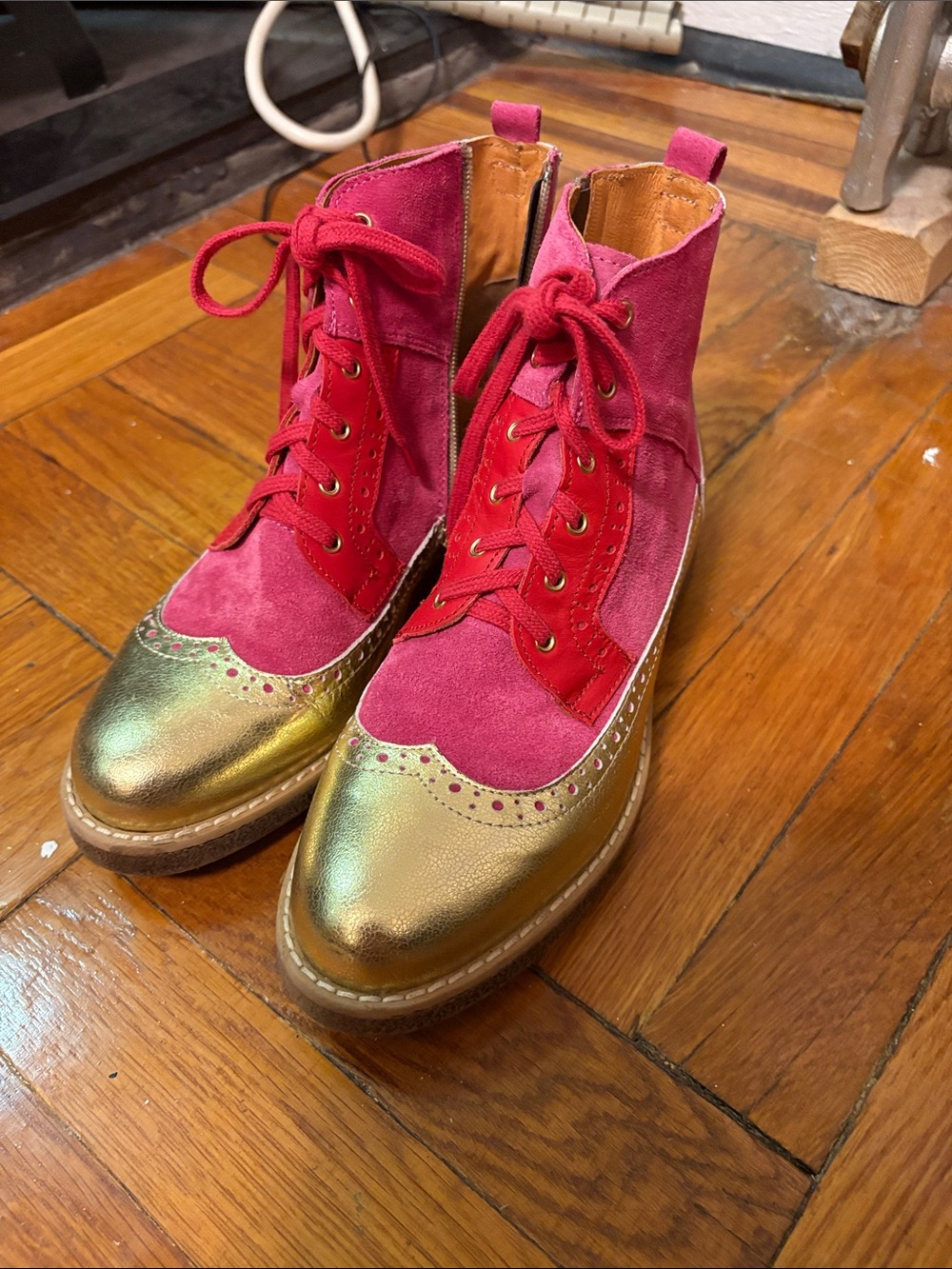 Pink and gold booties